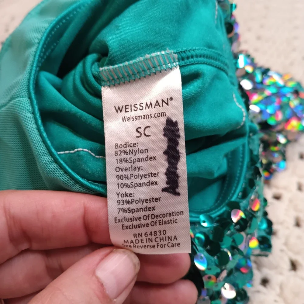 Weissman Dance Costume SC Teal Shimmer Fringe Leotard Recital Competition Sequin